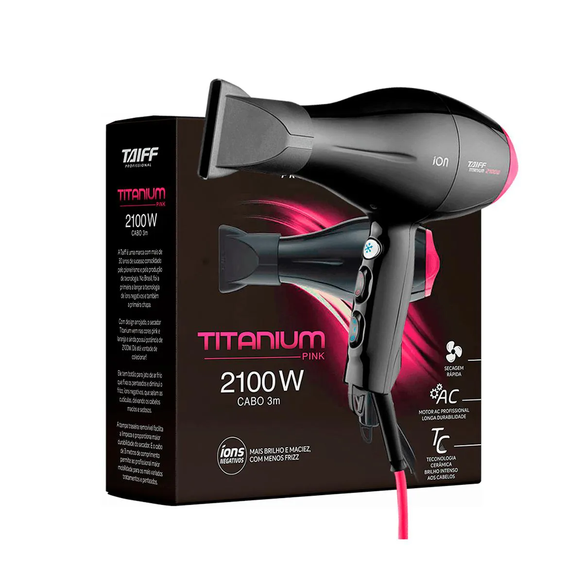 Secador Titanium Pink 2100w- 127v - Taiff Professional Secador Titanium Pink 2100w- 127v - Taiff Professional - Imagem 1