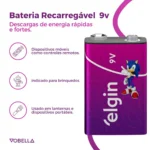 Bateria Recarregável 250mah 9v Sensor Controle Elgin - Imagem 2
