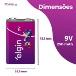 Bateria Recarregável 250mah 9v Sensor Controle Elgin - Imagem 3