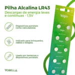 10 Baterias Pilha Botão Lr43 1,5V Ag12 1 Cartela Elgin - Imagem 2
