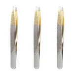 Kit Pinças Silver Gold Enox Belliz Ponta Reta Ref. 1700 C/3