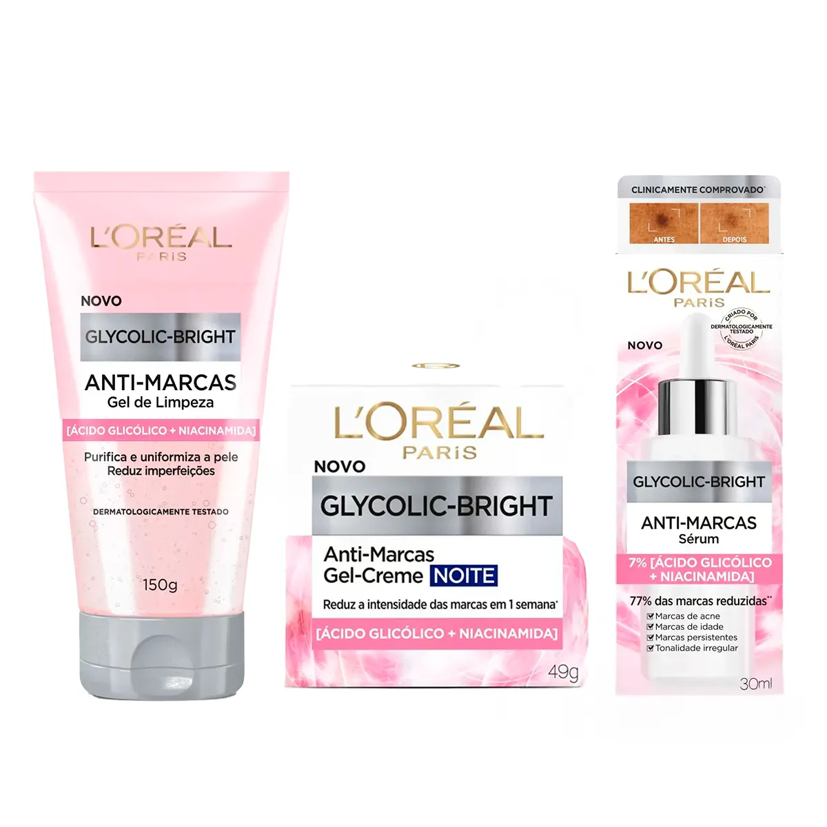 Kit L'Oréal Paris Glycolic-Bright Rotina Completa - Gel Limp Kit L'Oréal Paris Glycolic-Bright Rotina Completa - Gel Limpeza + Sérum + Gel-Creme Noite - Image 1