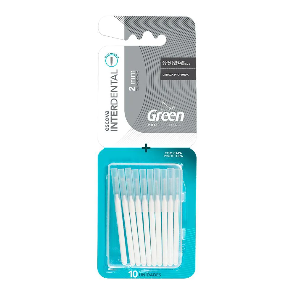 Escova Interdental Cilíndrica 2mm - 10 unidades - Green Escova Interdental Cilíndrica 2mm - 10 unidades - Green - Image 1