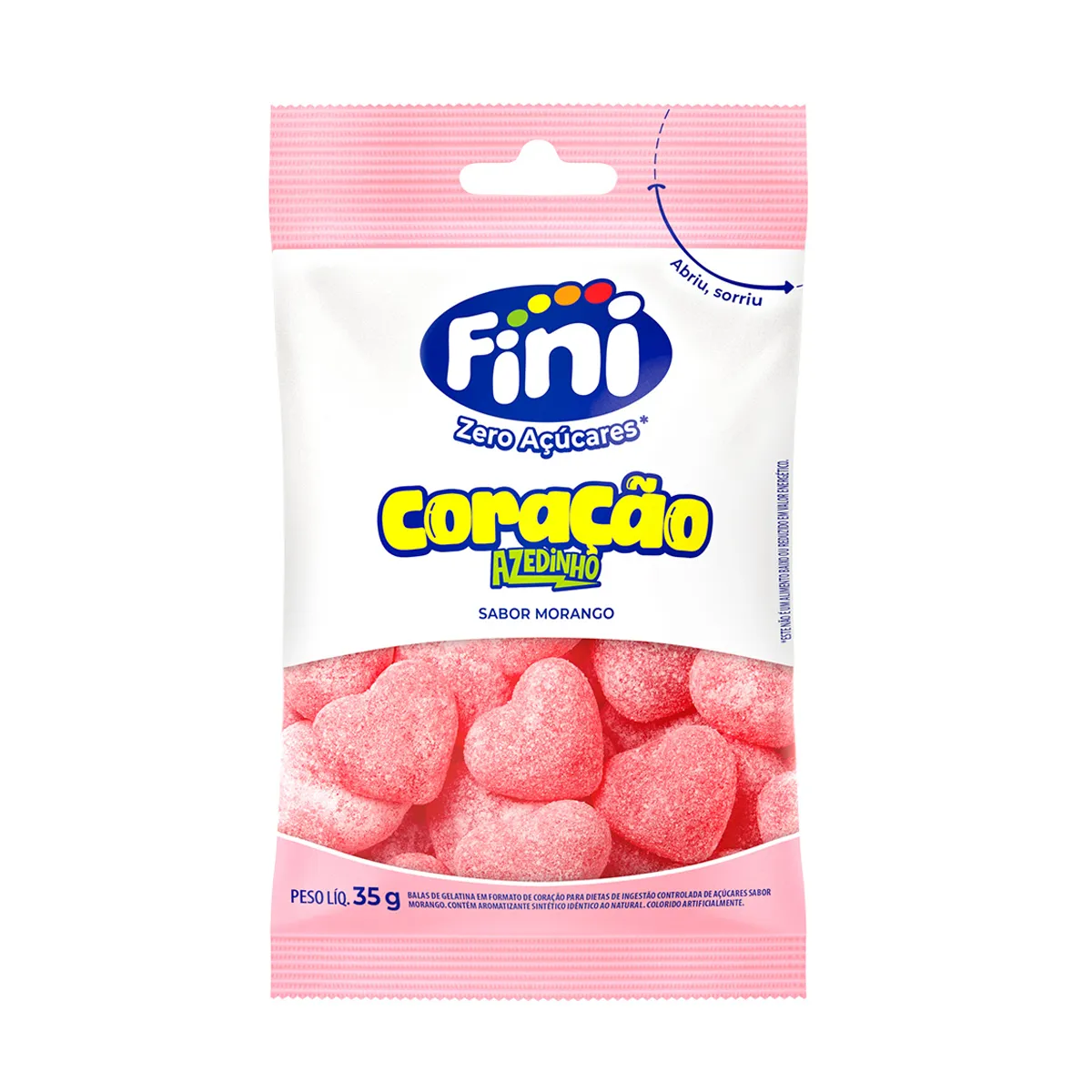 Balas de Gelatina Fini Zero Açúcares Coração Morango Azedinh Balas de Gelatina Fini Zero Açúcares Coração Morango Azedinho 35g - Image 1