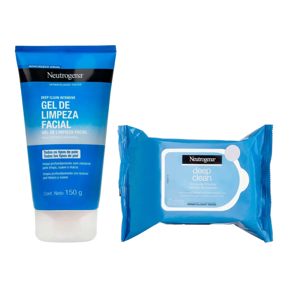 Kit Neutrogena Deep Clean Gel de Limpeza Facial 150g + Lenço Kit Neutrogena Deep Clean Gel de Limpeza Facial 150g + Lenço Demaquilante 25 unidades - Image 1