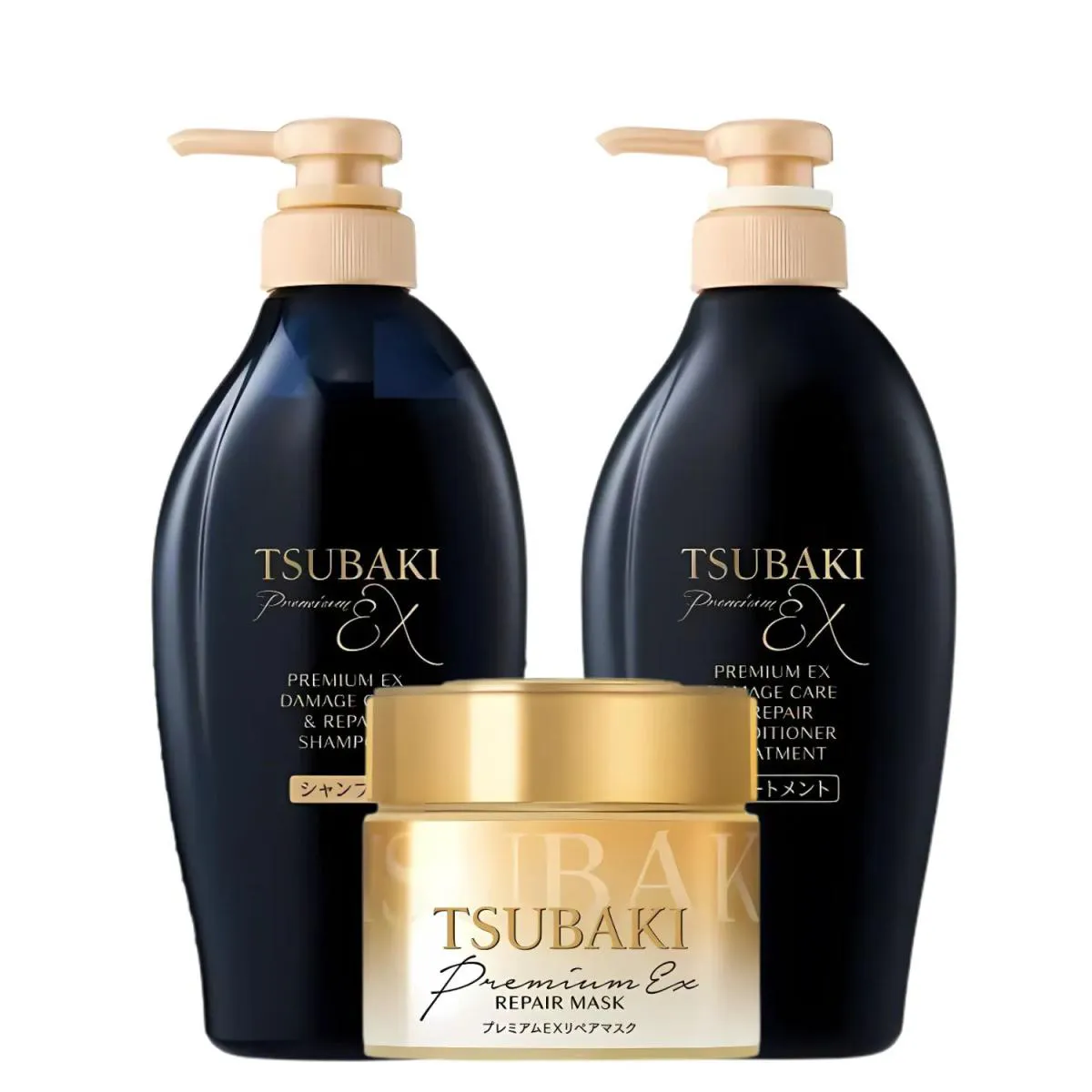 Tsubaki Premium Ex Repair Shampoo 450ml + Condicionador 450m Tsubaki Premium Ex Repair Shampoo 450ml + Condicionador 450ml + Premium Ex Repair Mascara 180g - Image 1