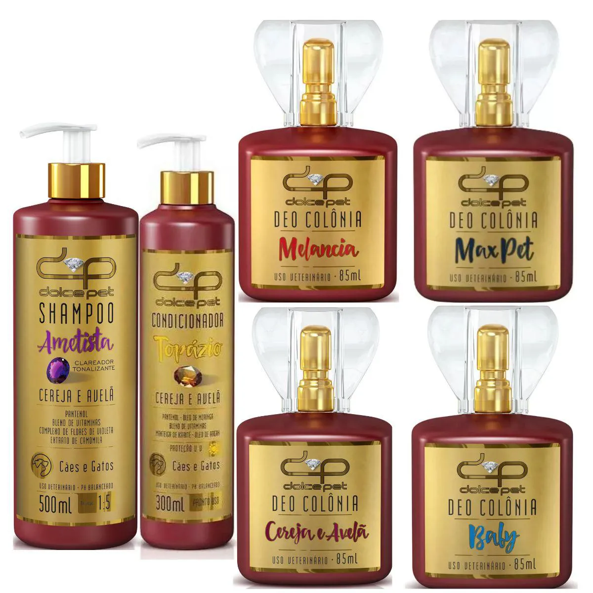 Kit Dolce Pet Shampoo Clareador Tonalizante + Condicionador Kit Dolce Pet Shampoo Clareador Tonalizante + Condicionador Topázio + Deo Colônias Cereja e Avelã Cães e Gatos - Imagem 1