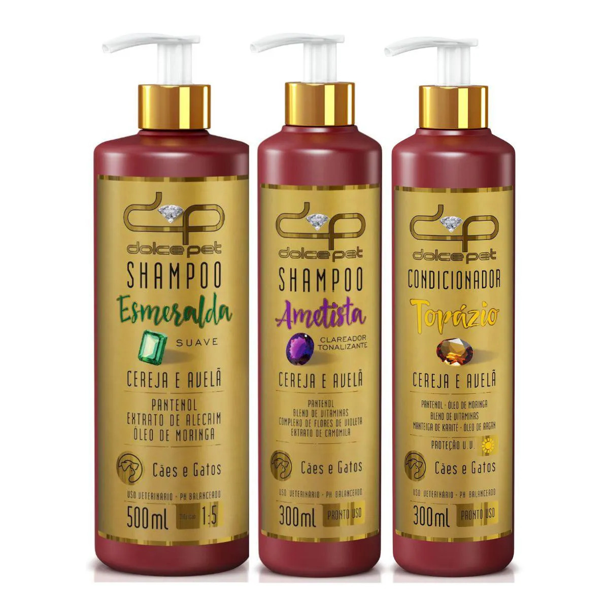 Kit Dolce Pet Shampoo Suave + Shampoo Clareador Tonalizante Kit Dolce Pet Shampoo Suave + Shampoo Clareador Tonalizante + Condicionador Topázio Cereja e Avelã para Cães e Gatos - Imagem 1