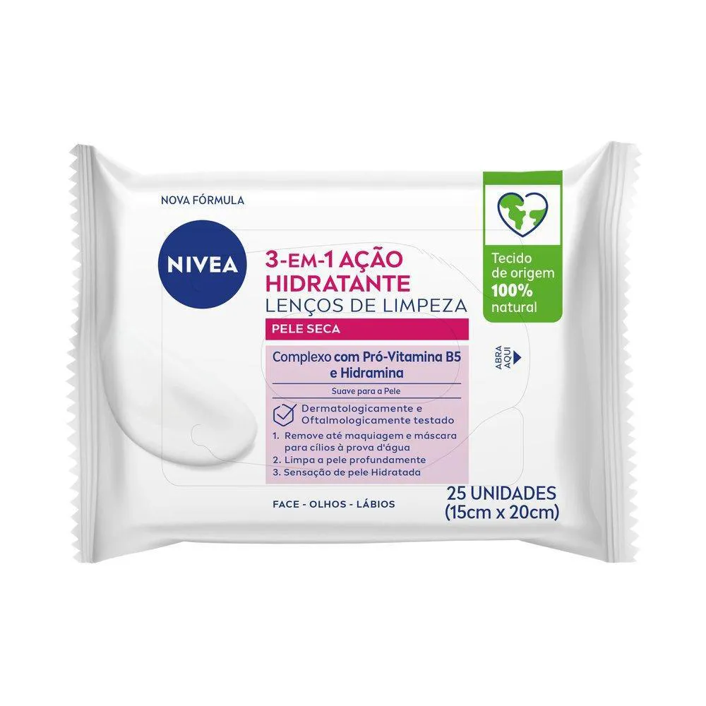 Lenços de Limpeza Facial Nivea Ação Hidratante 3 em 1 25Un Lenços de Limpeza Facial Nivea Ação Hidratante 3 em 1 25Un - Image 1
