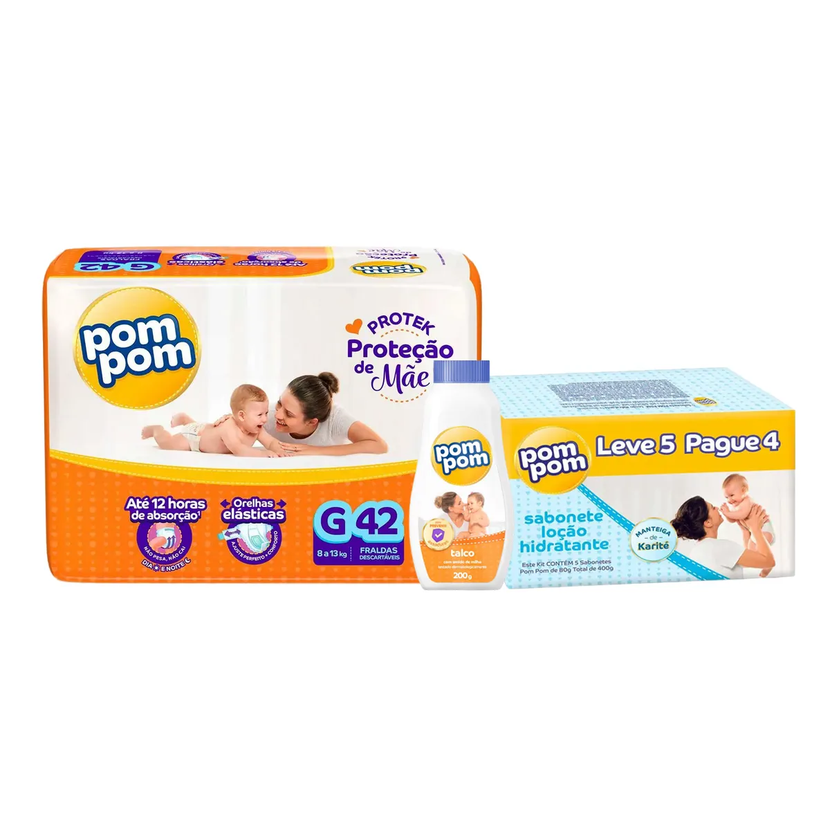 Kit Chá de Bebê Pom Pom Fralda G com Talco e Sabonete Kit Chá de Bebê Pom Pom Fralda G com Talco e Sabonete - Imagem 1