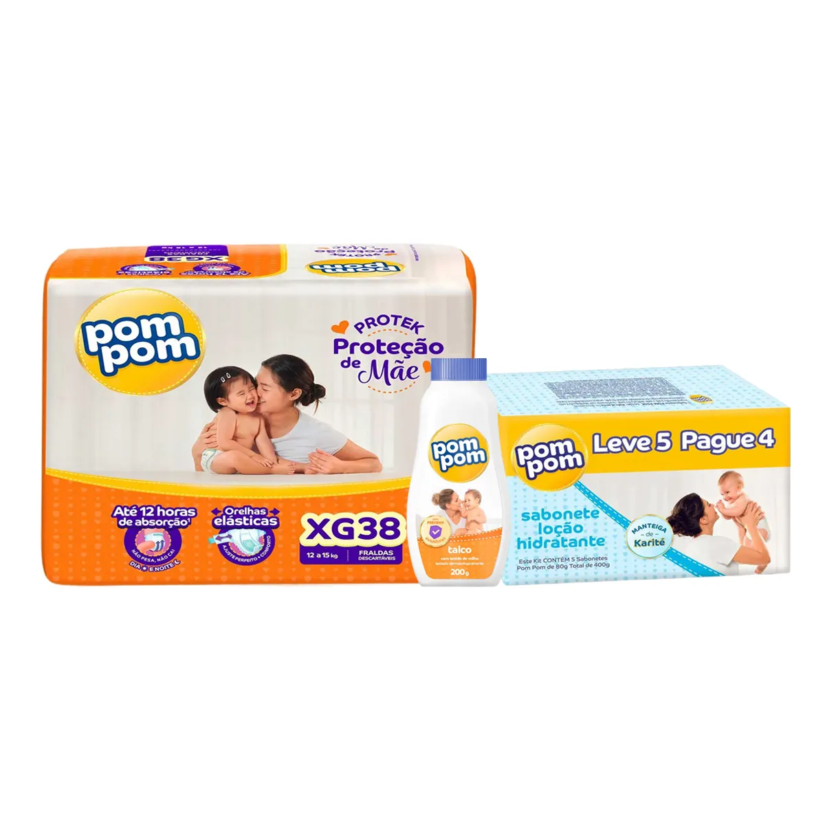 Kit Chá de Bebê Pom Pom Fralda XG com Talco e Sabonete Kit Chá de Bebê Pom Pom Fralda XG com Talco e Sabonete - Image 1