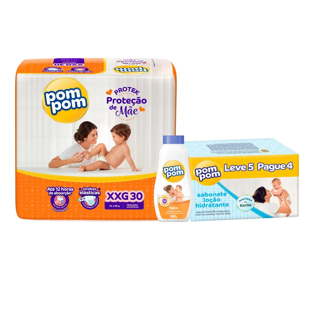 Kit Chá de Bebê Pom Pom Fralda XXG com Talco e Sabonete Kit Chá de Bebê Pom Pom Fralda XXG com Talco e Sabonete - Image 1