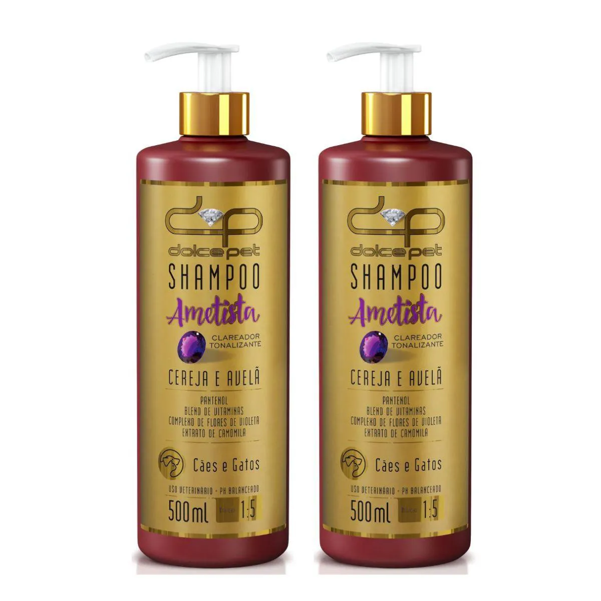 Kit 2 Shampoo Clareador Tonalizante Cereja e Avelã Dolce Pet Kit 2 Shampoo Clareador Tonalizante Cereja e Avelã Dolce Pet Cães e Gatos - 500Ml - Imagem 1