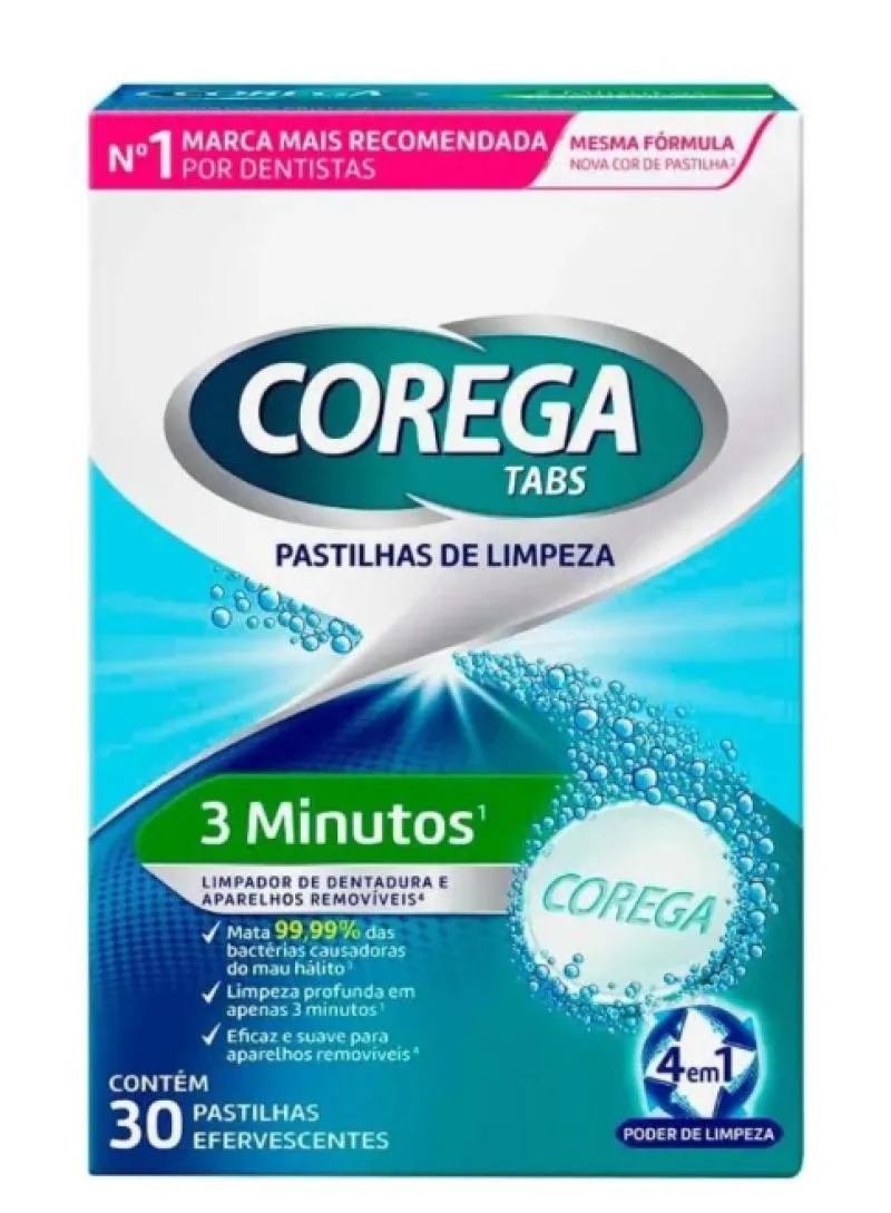 Corega Tabs Limpador de Próteses Dentárias Sabor Menta 30 Pa Corega Tabs Limpador de Próteses Dentárias Sabor Menta 30 Pastilhas - Image 1