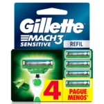 Carga para Aparelho de Barbear Gillette Mach3 Sensitive com 4 unidades
