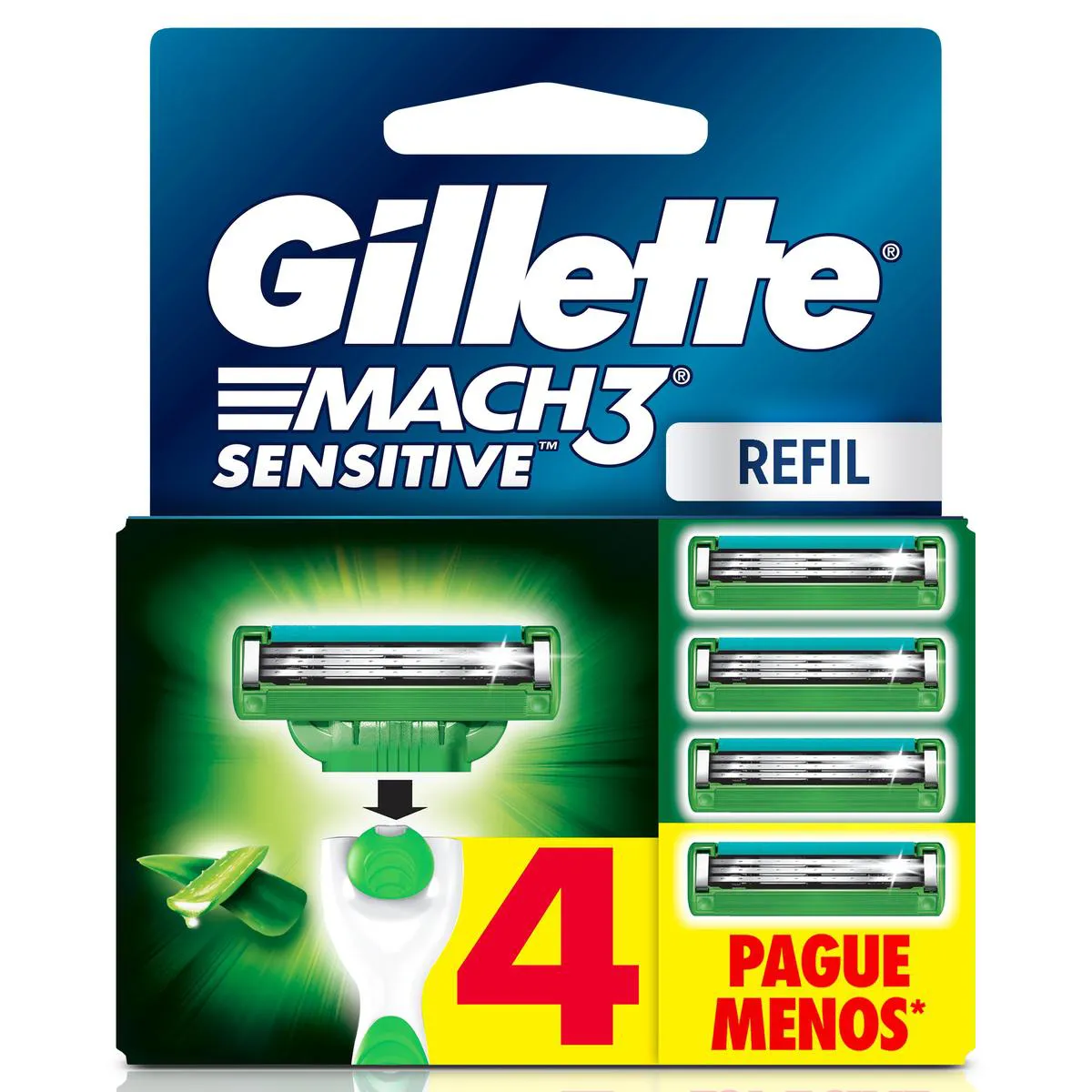Carga para Aparelho de Barbear Gillette Mach3 Sensitive com Carga para Aparelho de Barbear Gillette Mach3 Sensitive com 4 unidades - Imagem 1