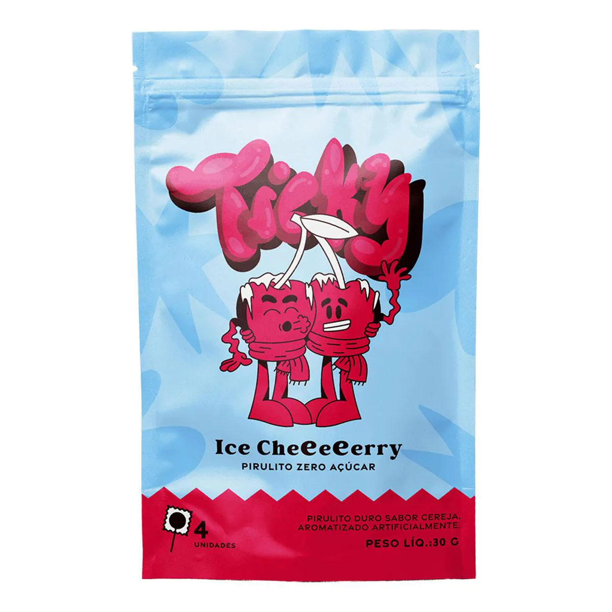 Pirulito Ticky Zero Açucar Ice Cherry Pouch 4 unidades Pirulito Ticky Zero Açucar Ice Cherry Pouch 4 unidades - Image 1