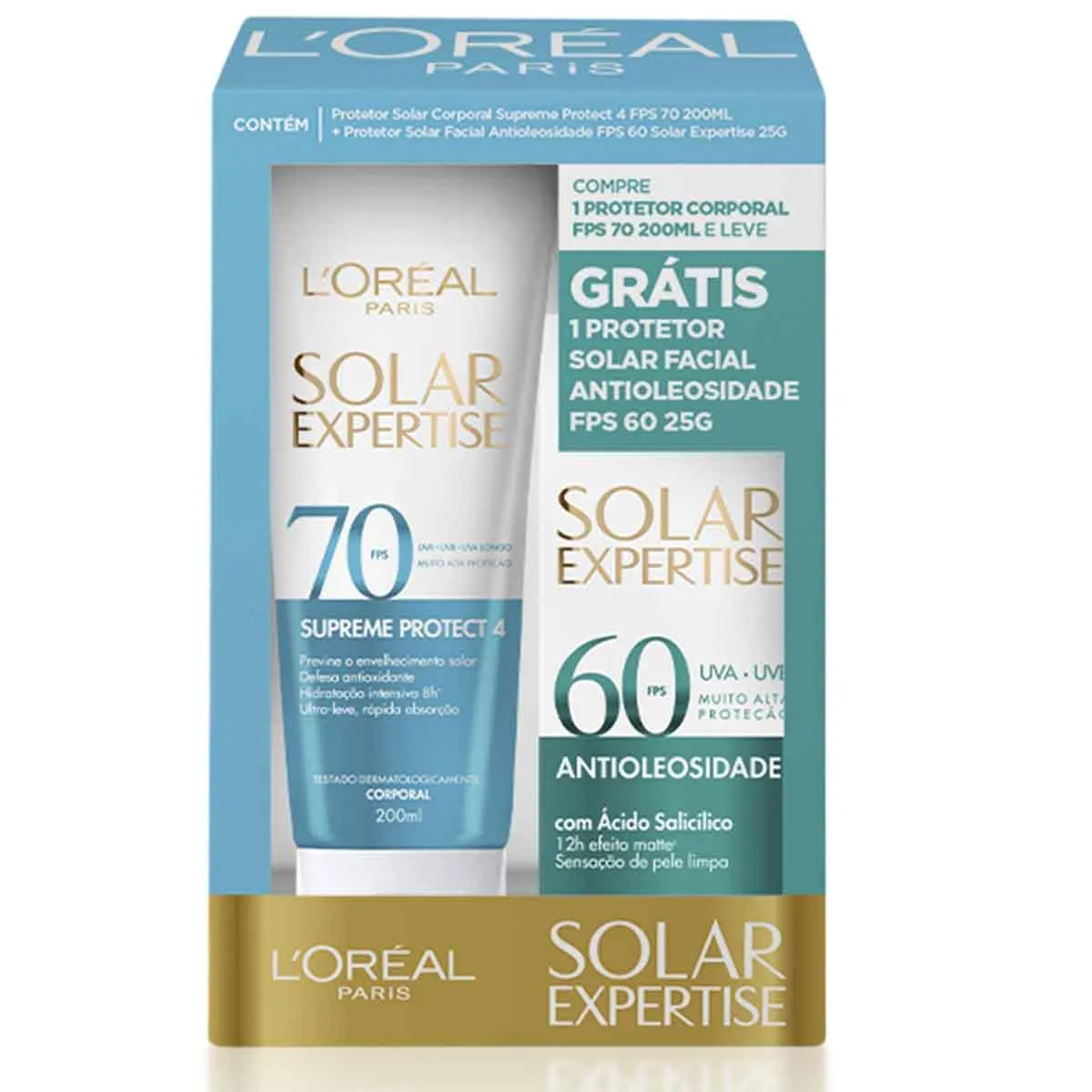 Kit Protetor Solar L'Oréal Expertise Corporal Supreme Protec Kit Protetor Solar L'Oréal Expertise Corporal Supreme Protect 4 FPS 70 200ml + Facial Antioleosidade Efeito Matte FPS 60 25g - Image 1