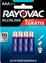 Pilha Palito Aaa Alcalina Pague 3 Leve 4 Rayovac