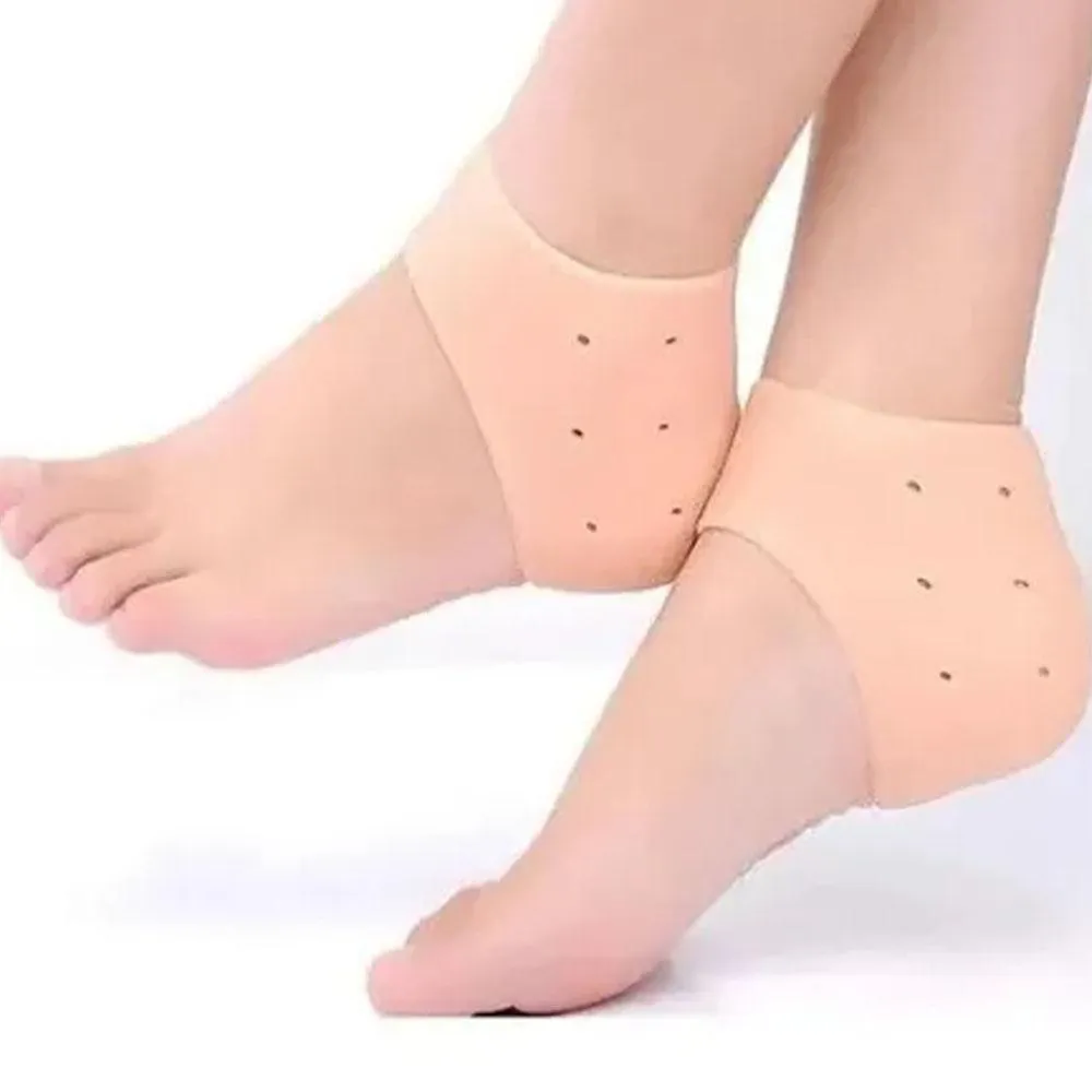 Par Meia Silicone Dk Anti Rachadura Calcanhar Hidratante Pro Par Meia Silicone Dk Anti Rachadura Calcanhar Hidratante Protetor Ortopédica Bege - Imagem 1