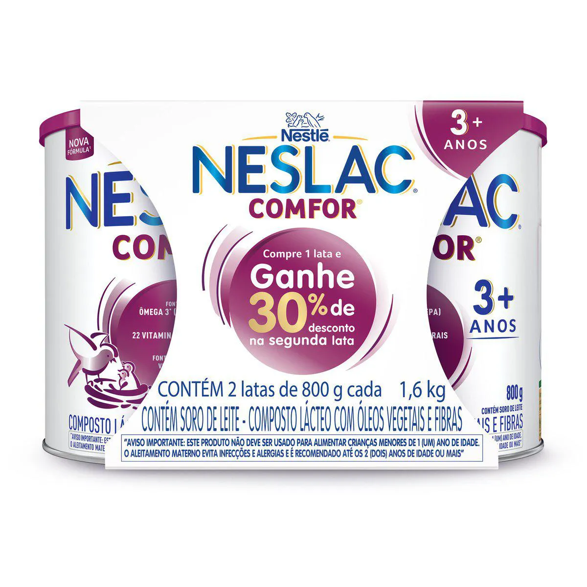 Composto Lácteo Neslac Comfor Nestlé 3 a 5 anos Kit 2 unidad Composto Lácteo Neslac Comfor Nestlé 3 a 5 anos Kit 2 unidades com 800g cada - Imagem 1