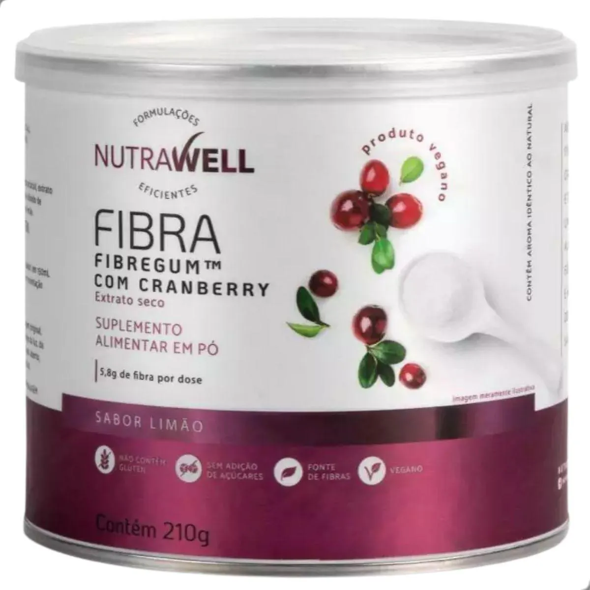 Fibra Alimentar Fibregum 5,8G com Cranberry 210G Nutrawell L Fibra Alimentar Fibregum 5,8G com Cranberry 210G Nutrawell Limão - Imagem 1