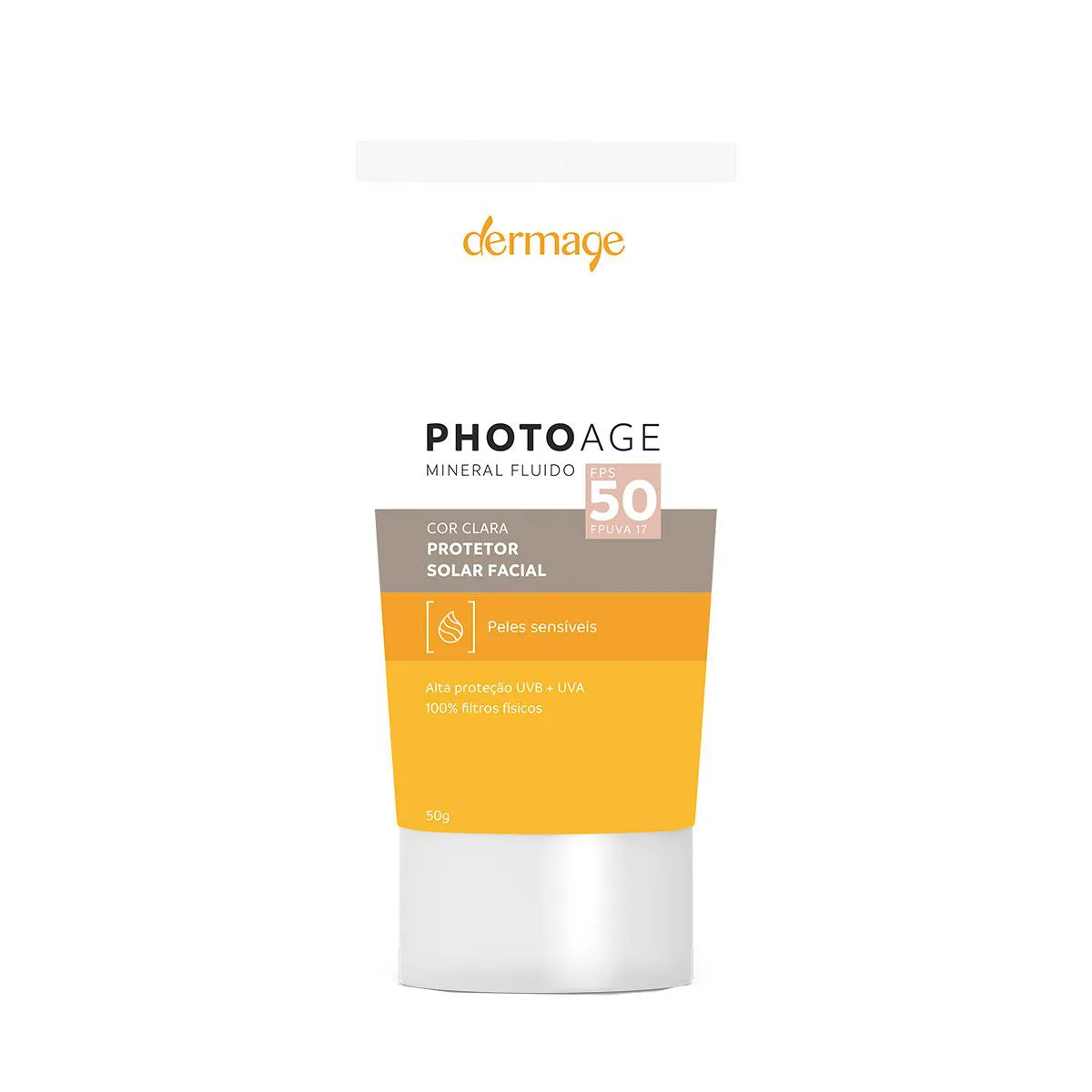 Protetor Solar Facial Dermage Photoage Mineral Fluido Pele S Protetor Solar Facial Dermage Photoage Mineral Fluido Pele SensÃvel FPS 50 Clara 50g - Image 1