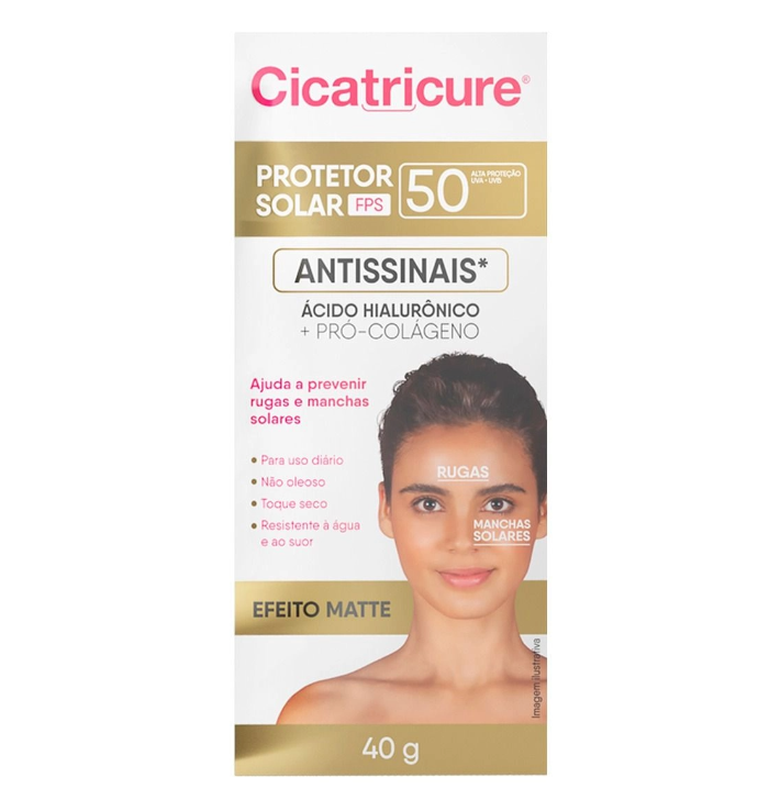Protetor Solar Facial Cicatricure FPS50 Efeito Matte Antissi Protetor Solar Facial Cicatricure FPS50 Efeito Matte Antissinais 40g - Image 1