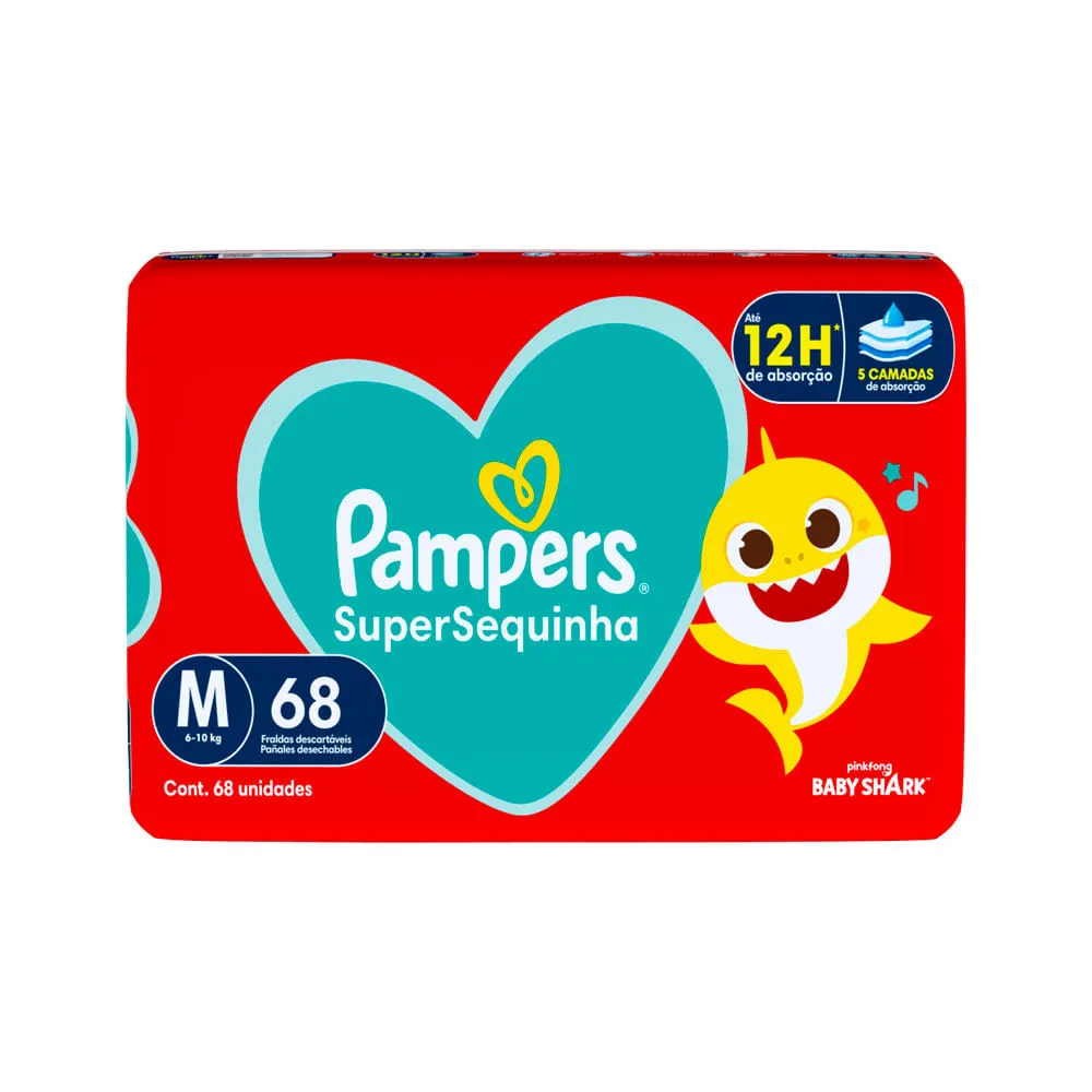 Fralda Pampers Supersequinha Baby Shark M 68 Unidades Fralda Pampers Supersequinha Baby Shark M 68 Unidades - Imagem 1