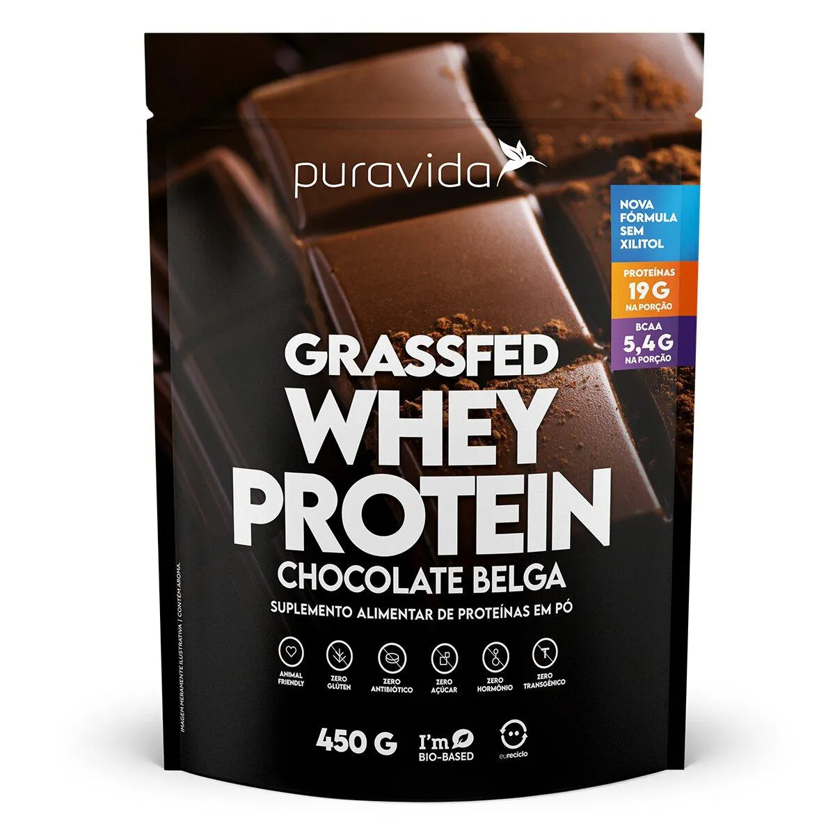 Whey Protein Grassfed Puravida Chocolate Belga 450g Whey Protein Grassfed Puravida Chocolate Belga 450g - Imagem 1
