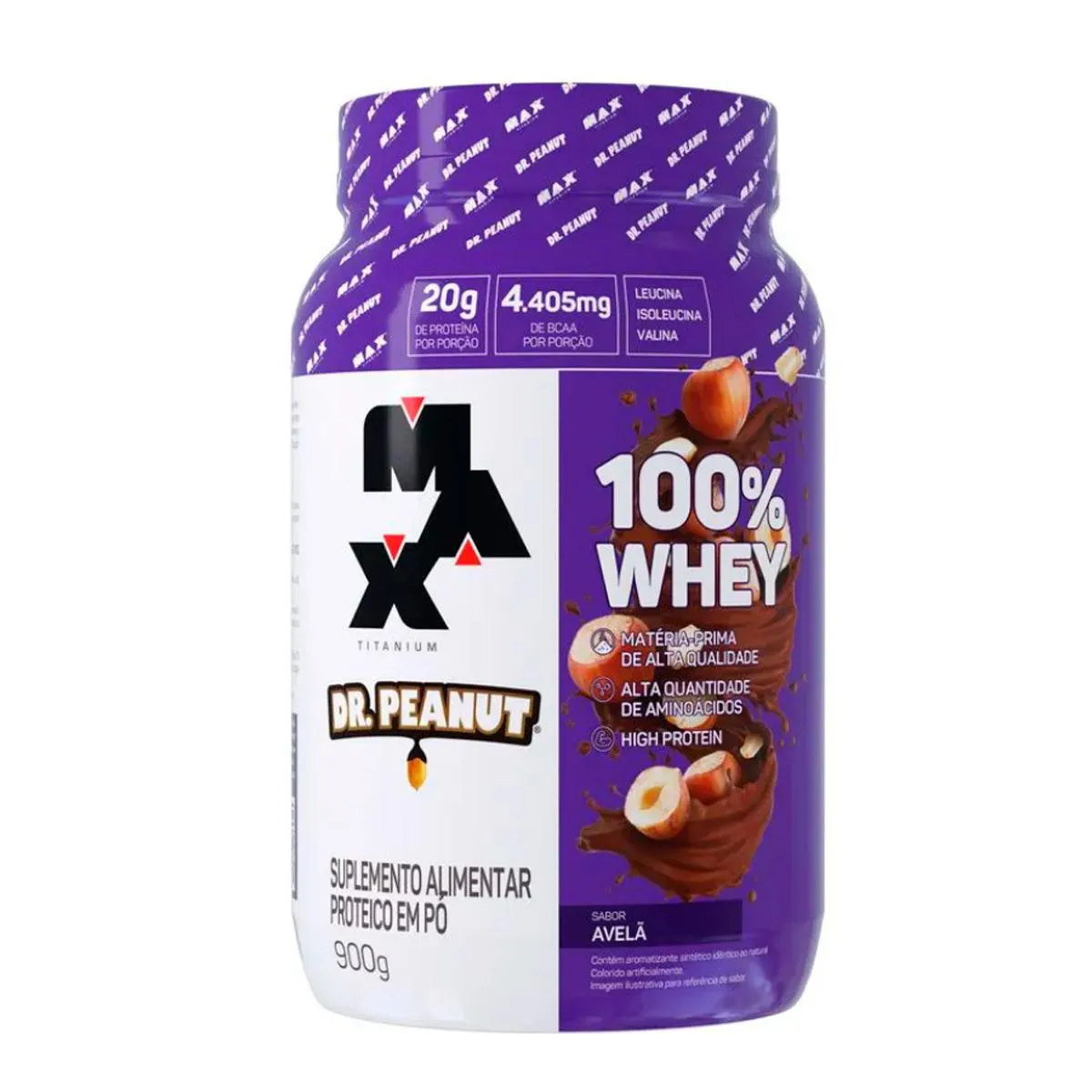 Whey Protein Max Titanium Dr. Peanut 100% Whey Avelã 900g Whey Protein Max Titanium Dr. Peanut 100% Whey Avelã 900g - Imagem 1